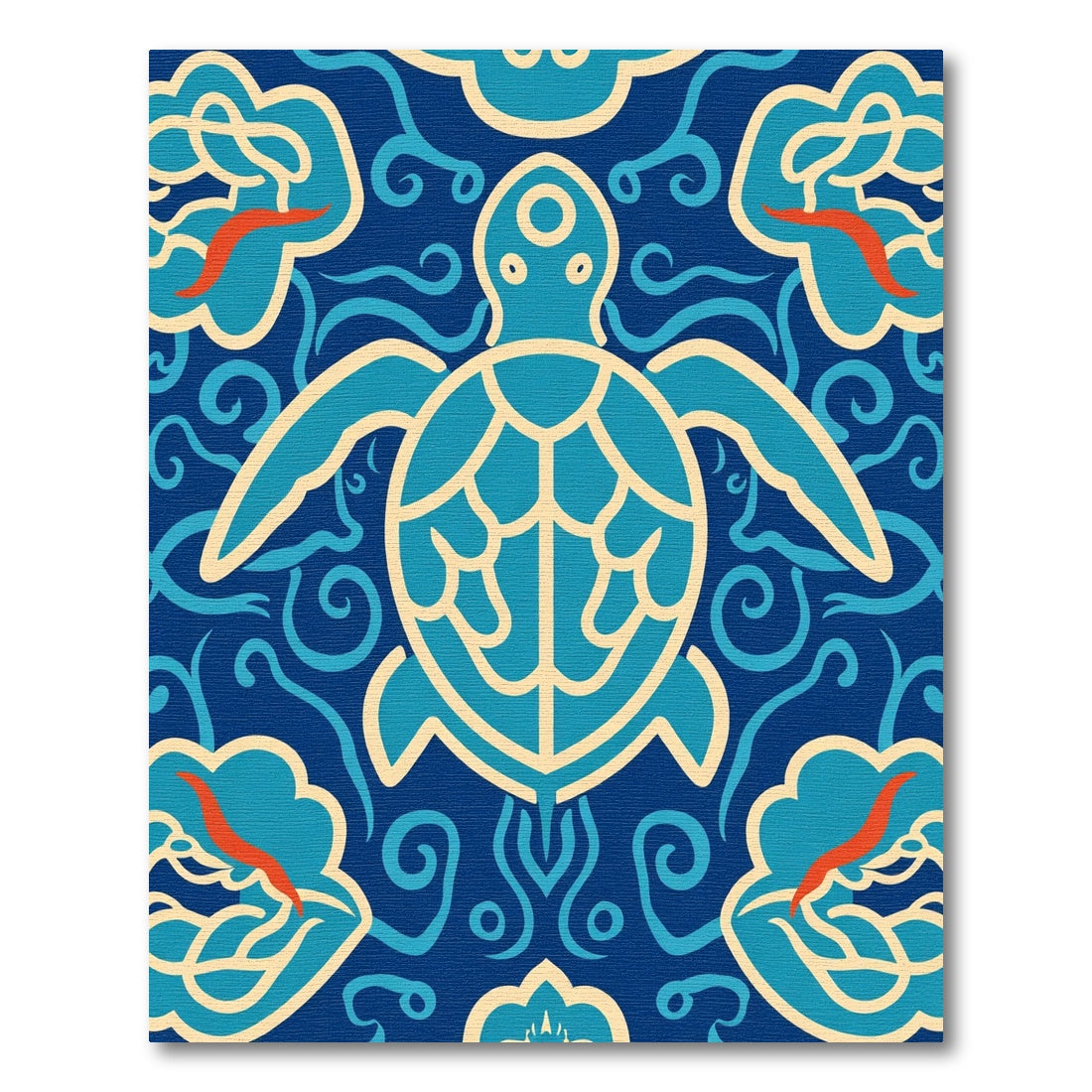 Coastal Turtle Wave Medallion Blue Rug