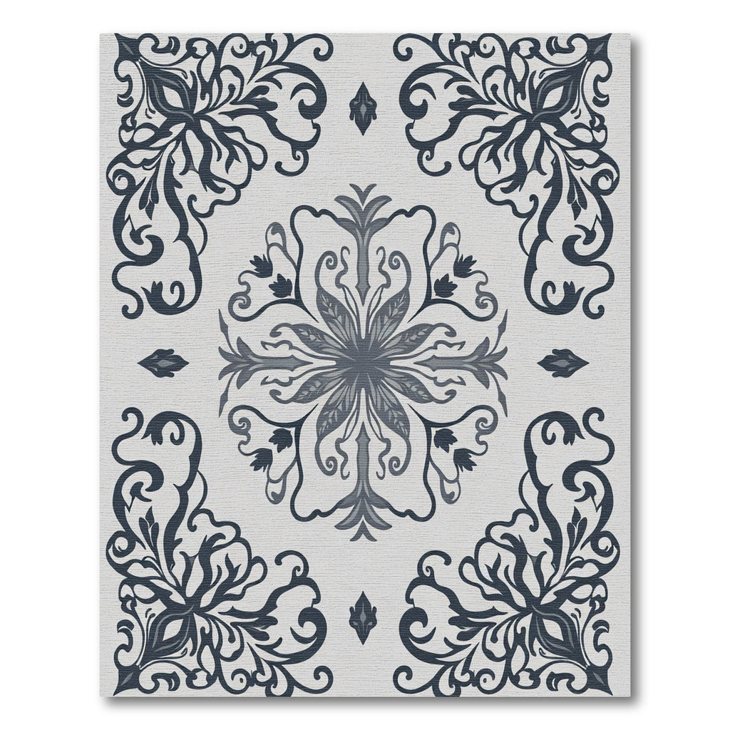 Deep Blue Floral Medallion Scroll Rug