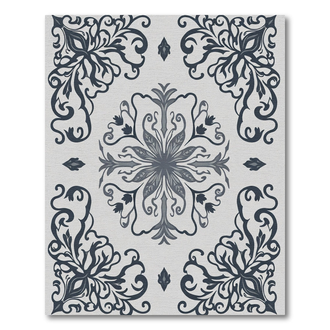 Deep Blue Floral Medallion Scroll Rug