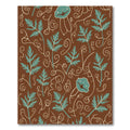 Brown Teal Leafy Vine Swirl Rug