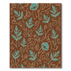 Brown Teal Leafy Vine Swirl Rug