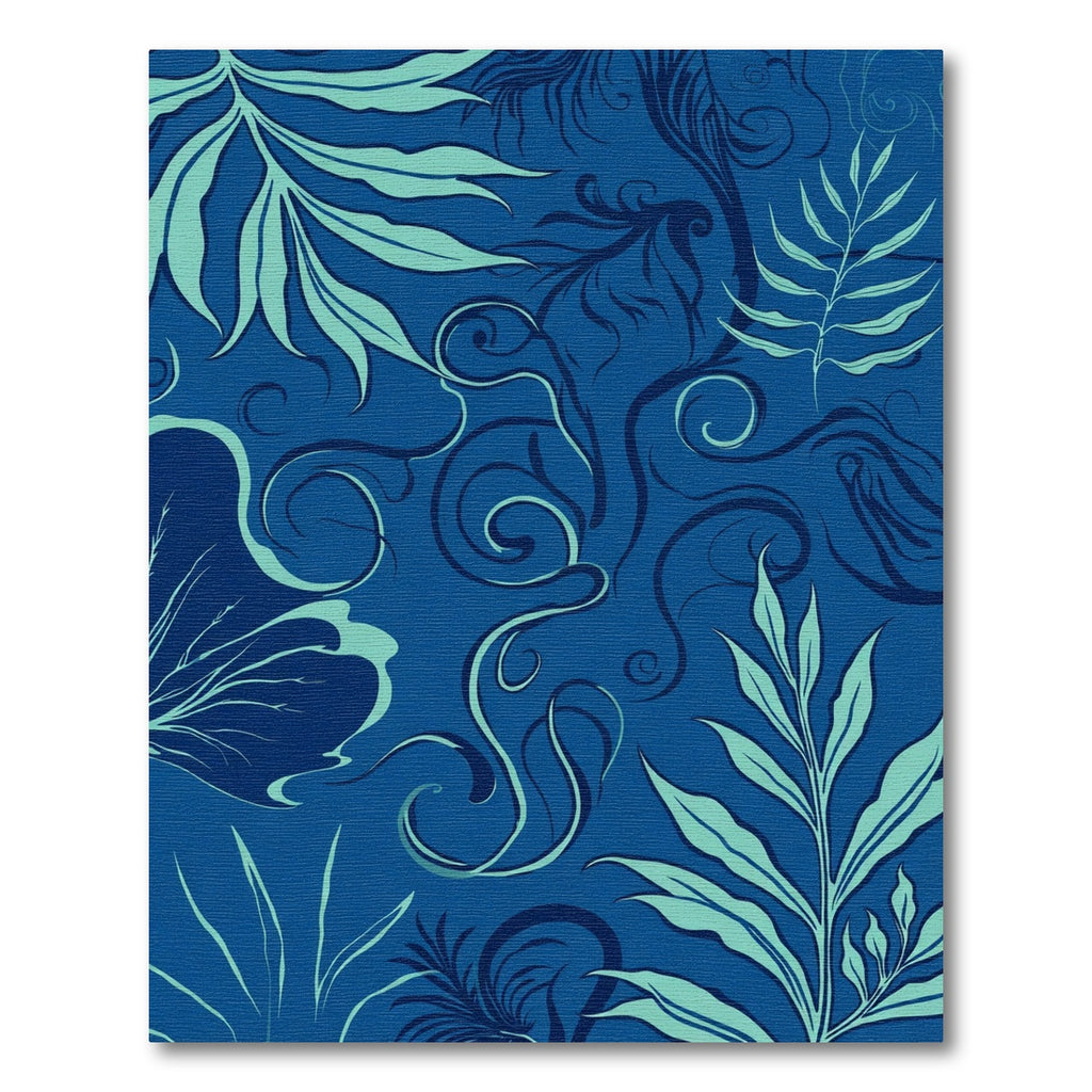 Deep Blue Tropical Swirl Foliage Rug