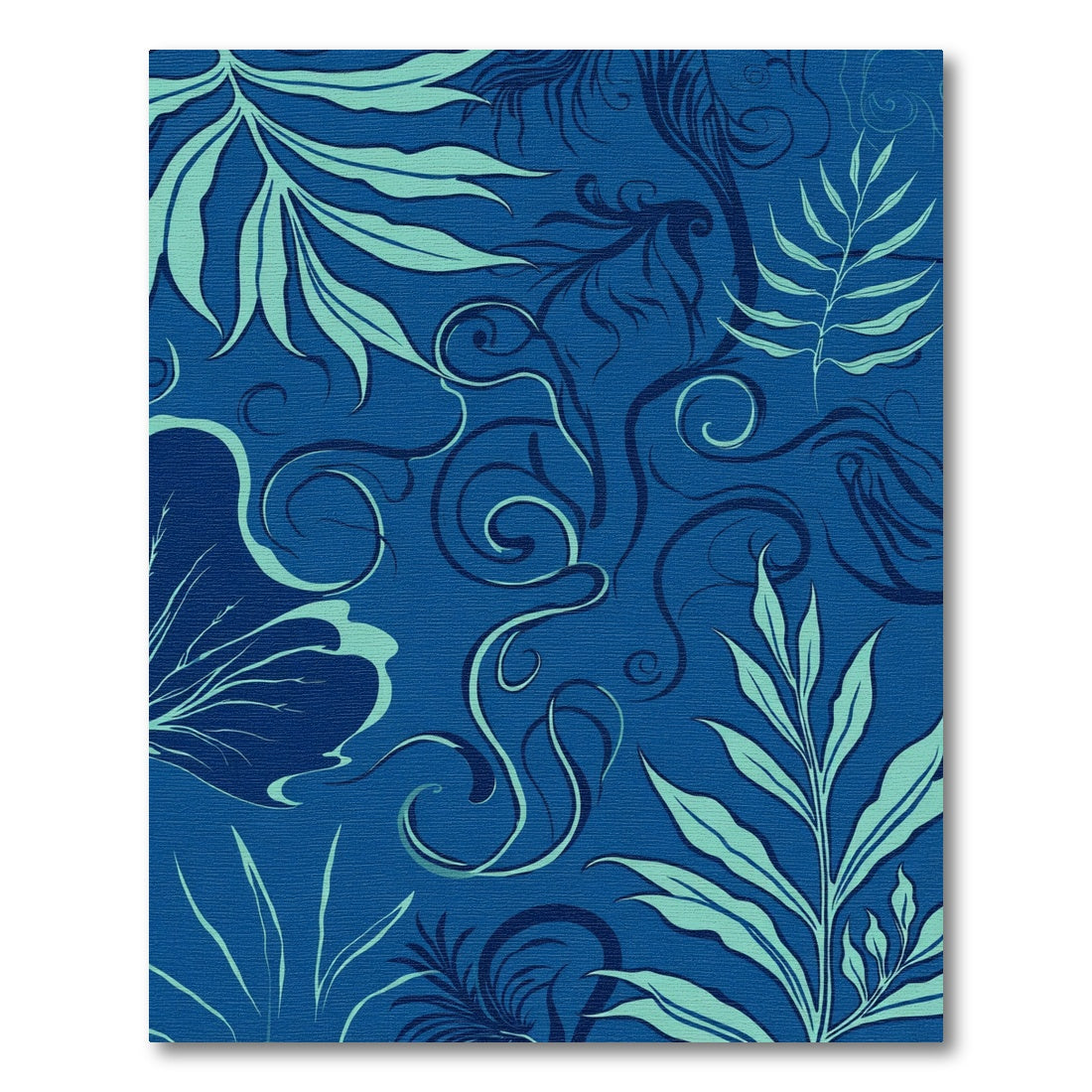 Deep Blue Tropical Swirl Foliage Rug