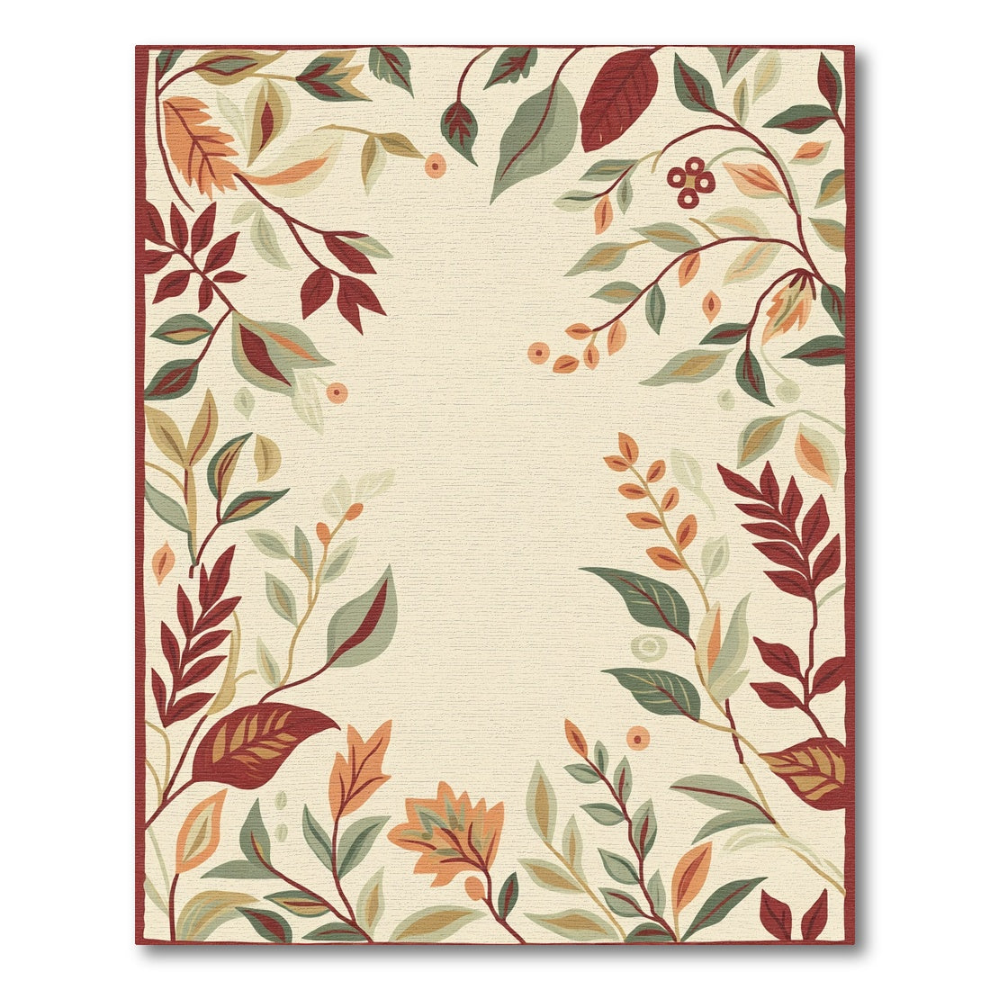 Earthy Autumn Garden Foliage Border Rug