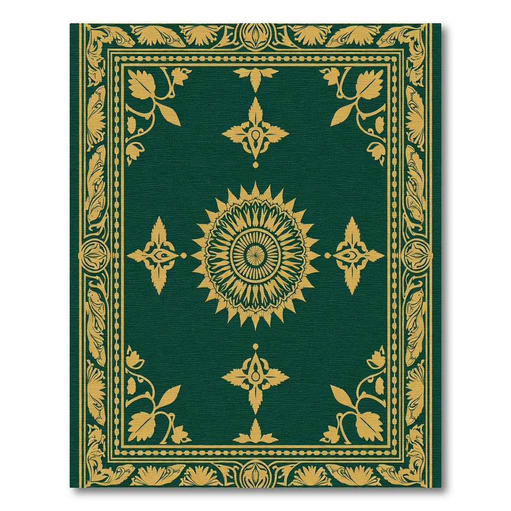 Emerald Gold Floral Medallion Borders Rug