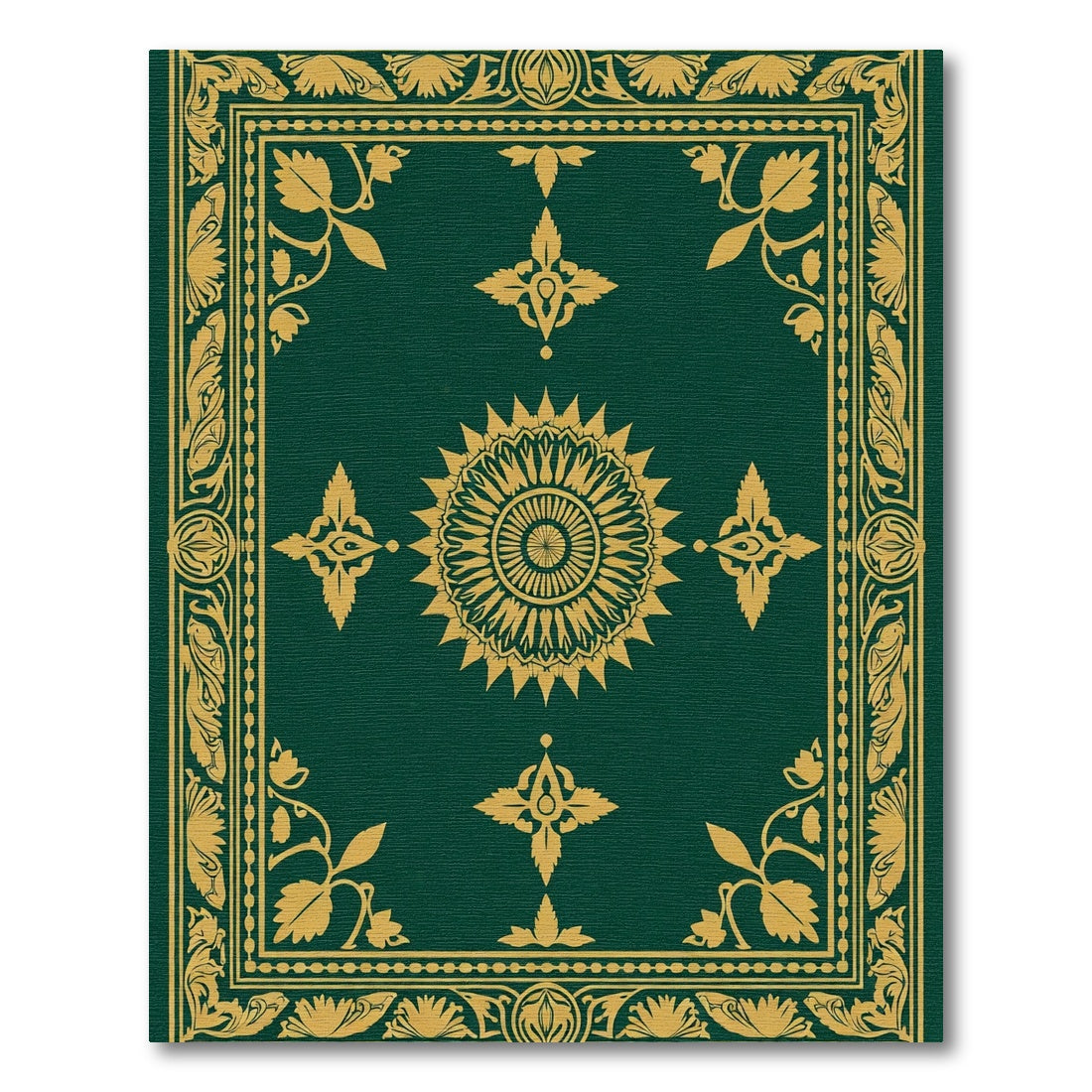 Emerald Gold Floral Medallion Borders Rug