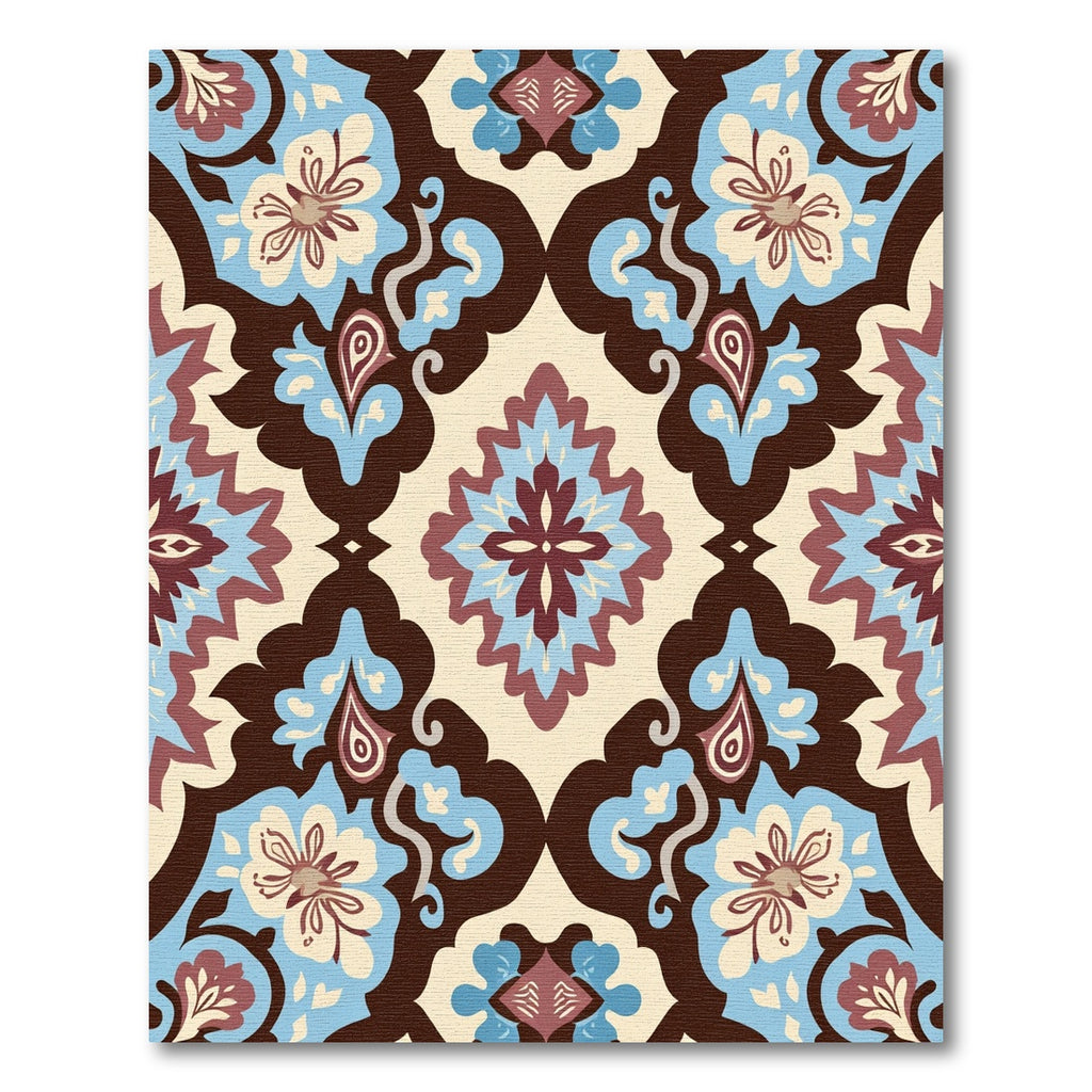 Brown Blue Floral Medallion Cream Rug