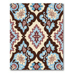 Brown Blue Floral Medallion Cream Rug