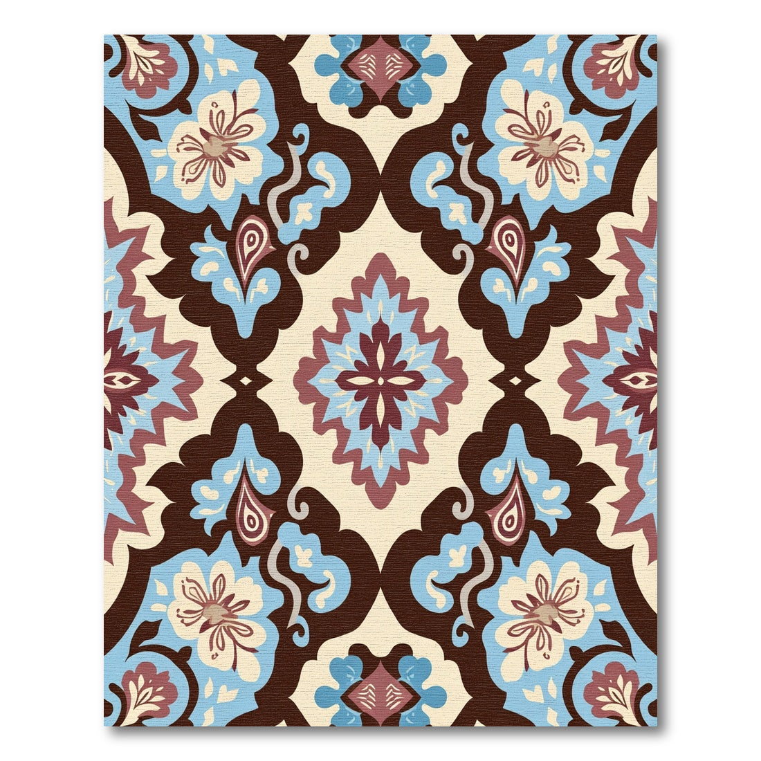 Brown Blue Floral Medallion Cream Rug