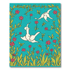 Whimsical Teal Pink Floral Bird Rug