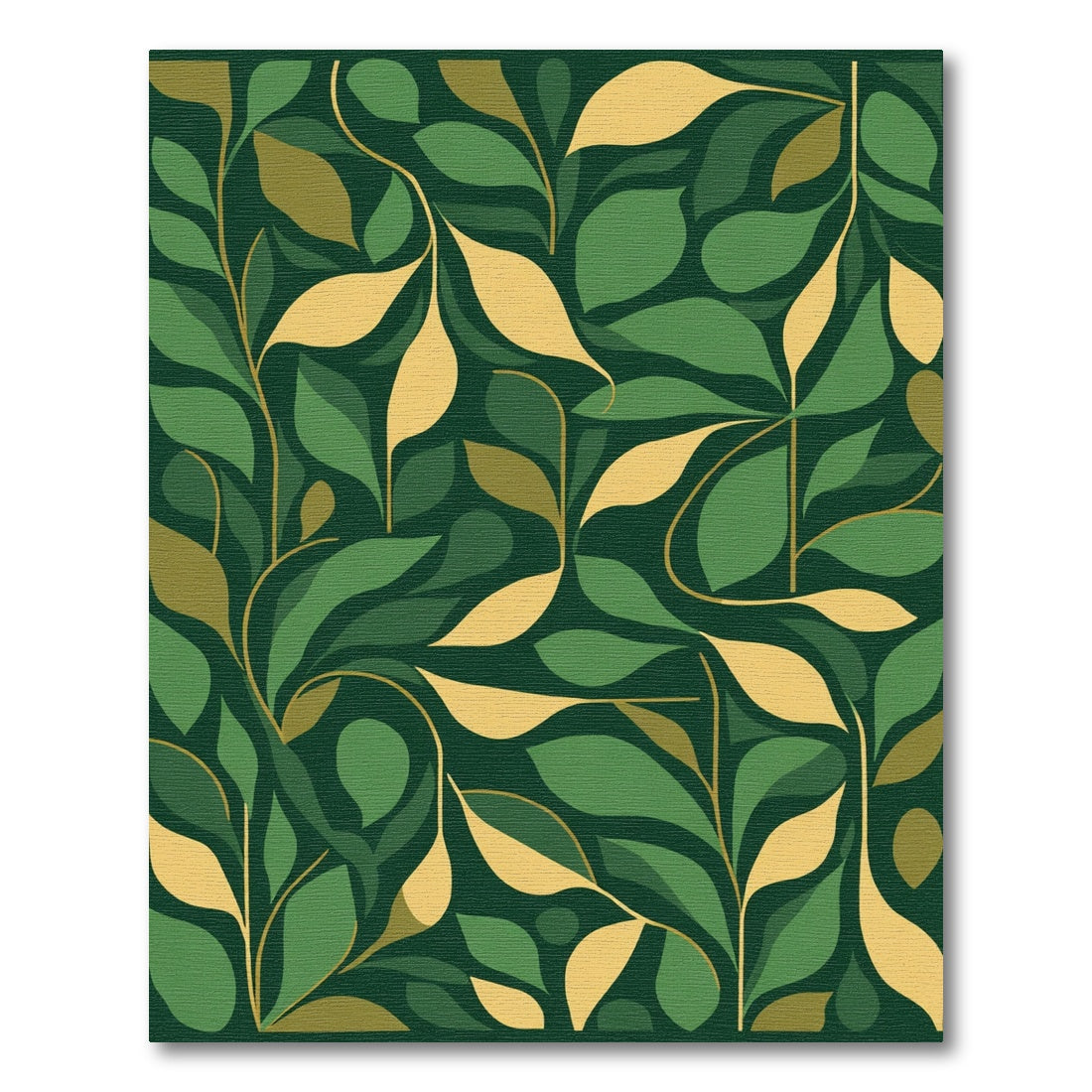 Deep Green Branch Leaf Swirl Rug