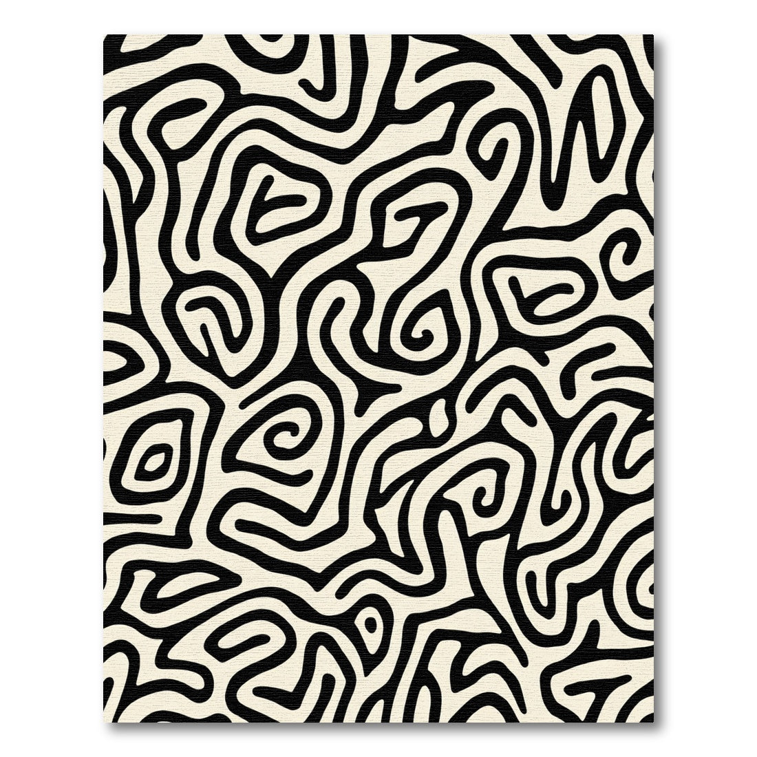 Cream Black Abstract Swirl Maze Rug