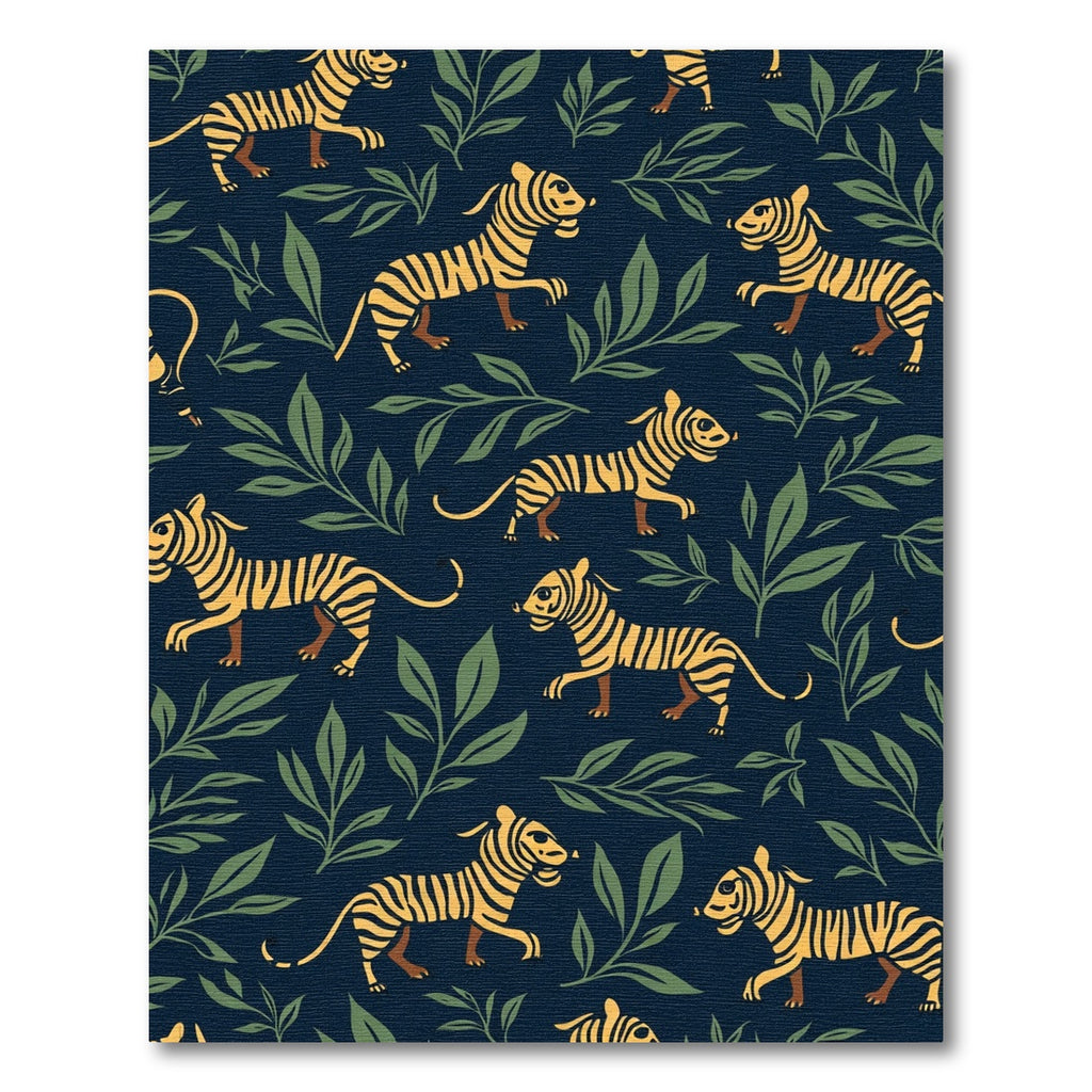 Golden Tigers Green Foliage Navy Rug