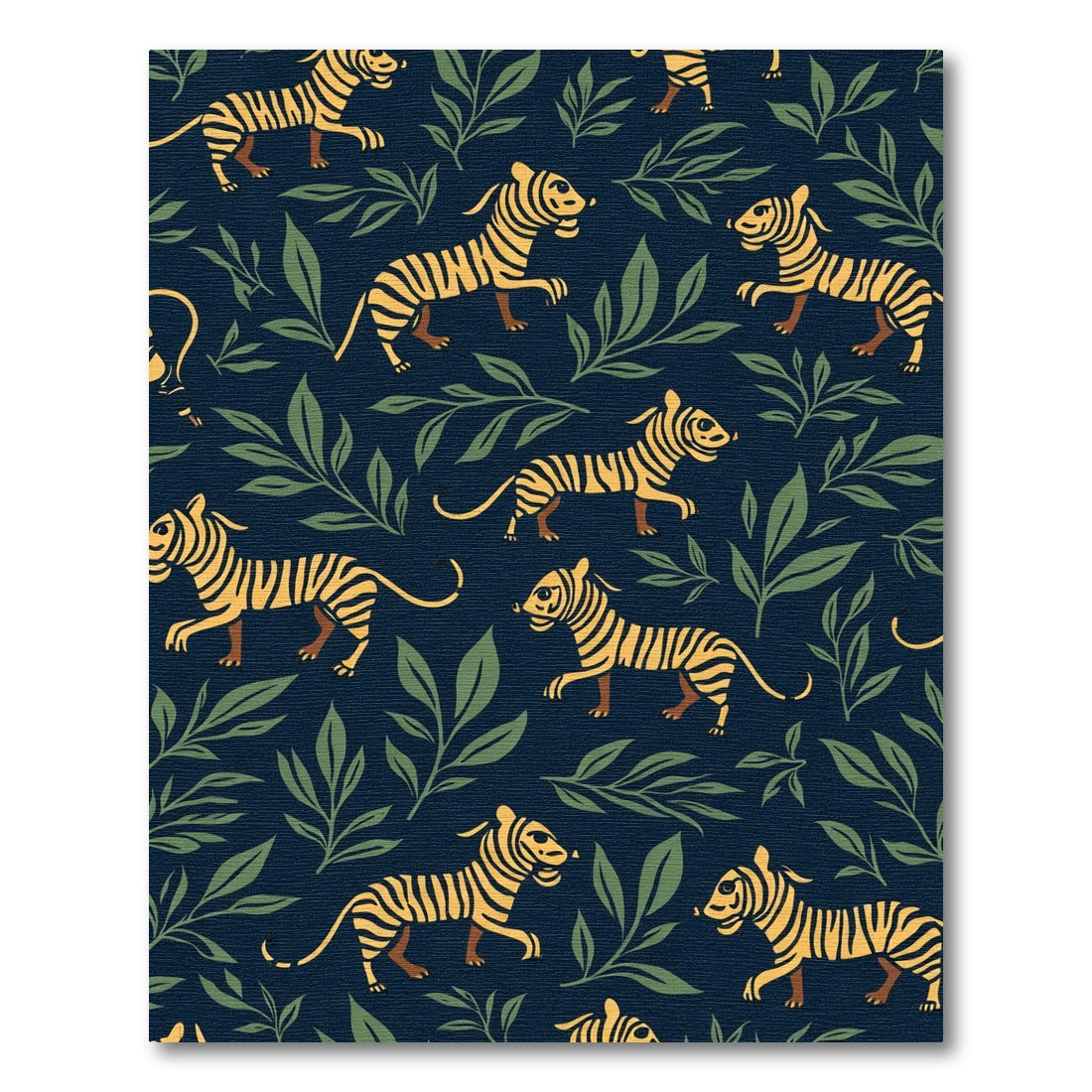 Golden Tigers Green Foliage Navy Rug