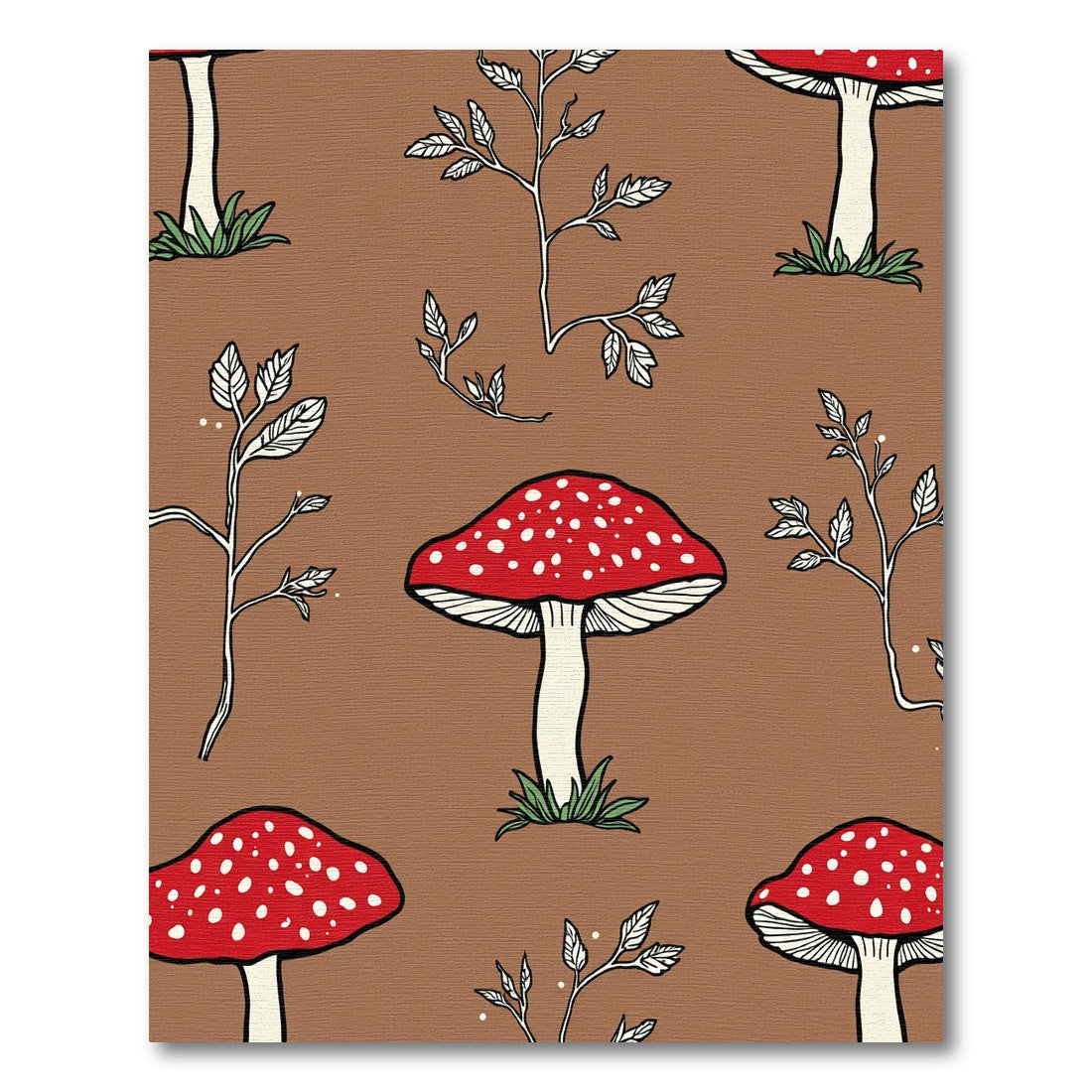 Red Amanita Mushroom Brown background Rug