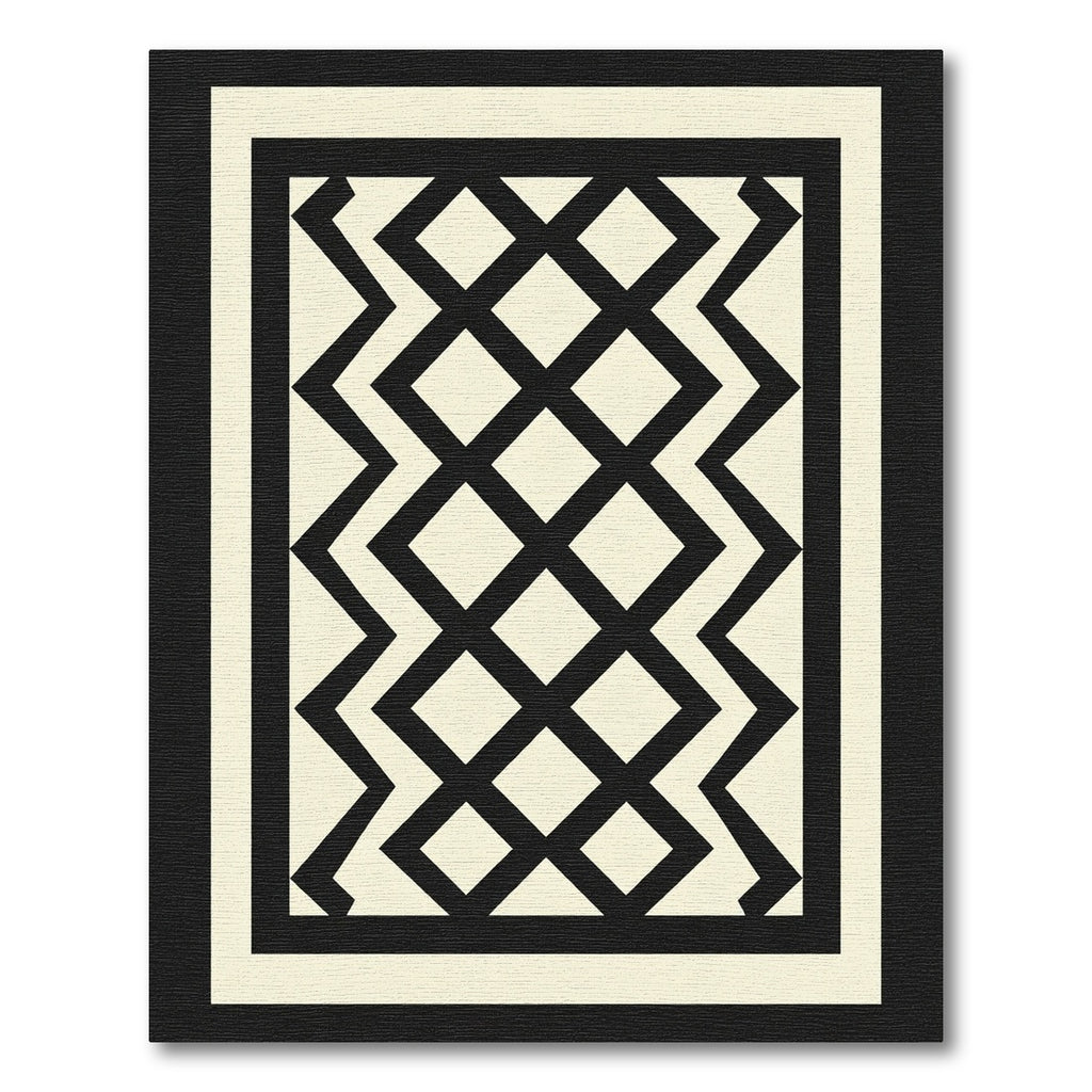 Geometric Black Cream Zigzag Diamonds Rug