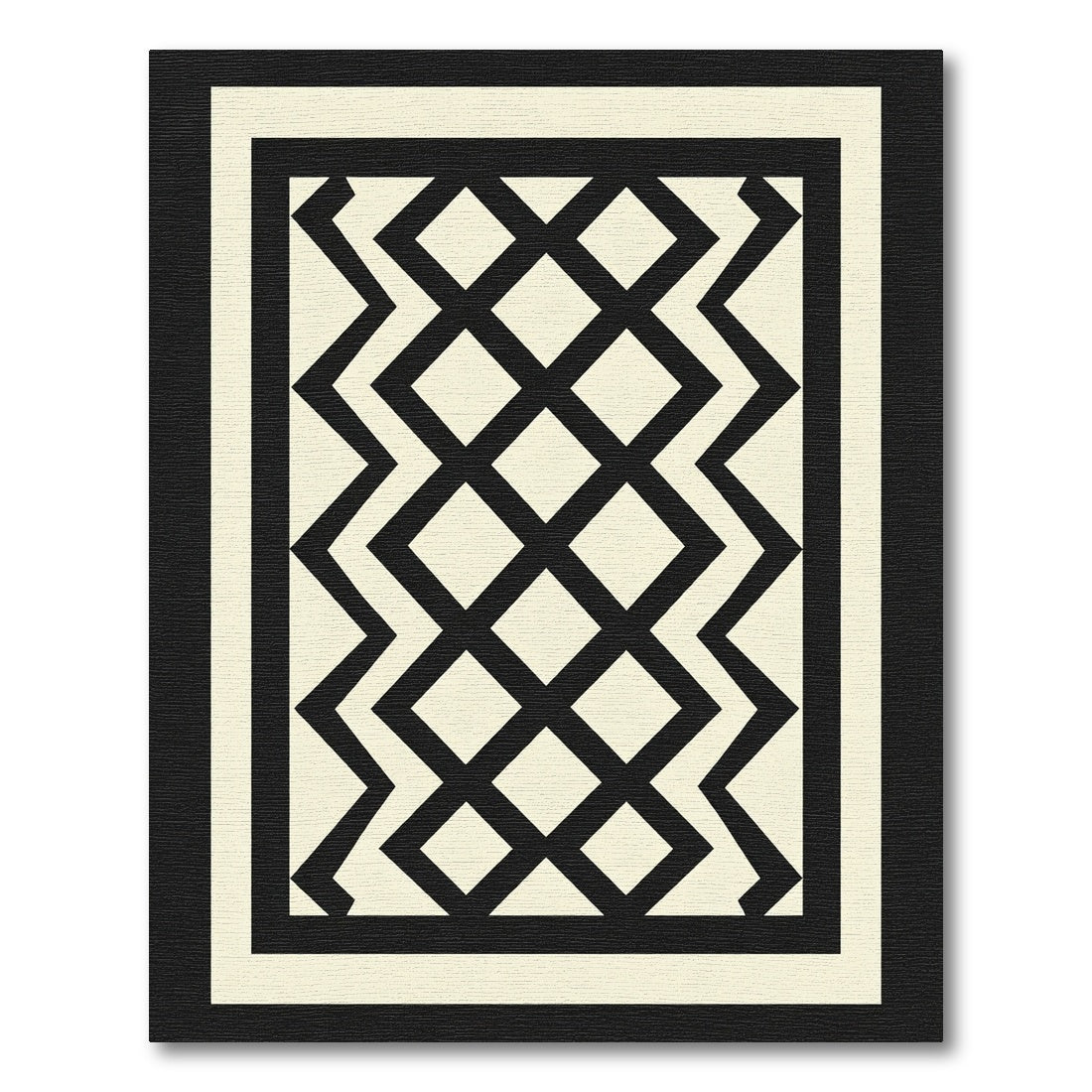 Geometric Black Cream Zigzag Diamonds Rug