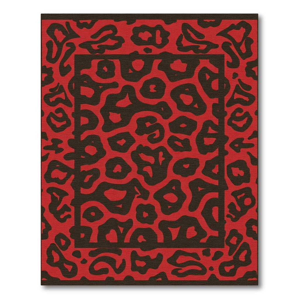 Crimson Leopard Spot Bordered Rug