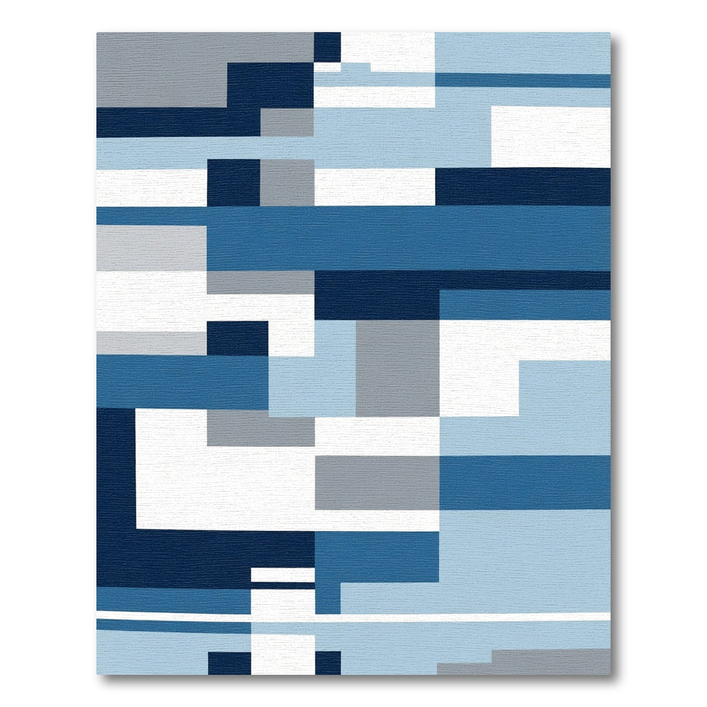 Navy Blue Geometric Slate Blocks Rug