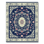Navy Pink Floral Medallion Oval Rug