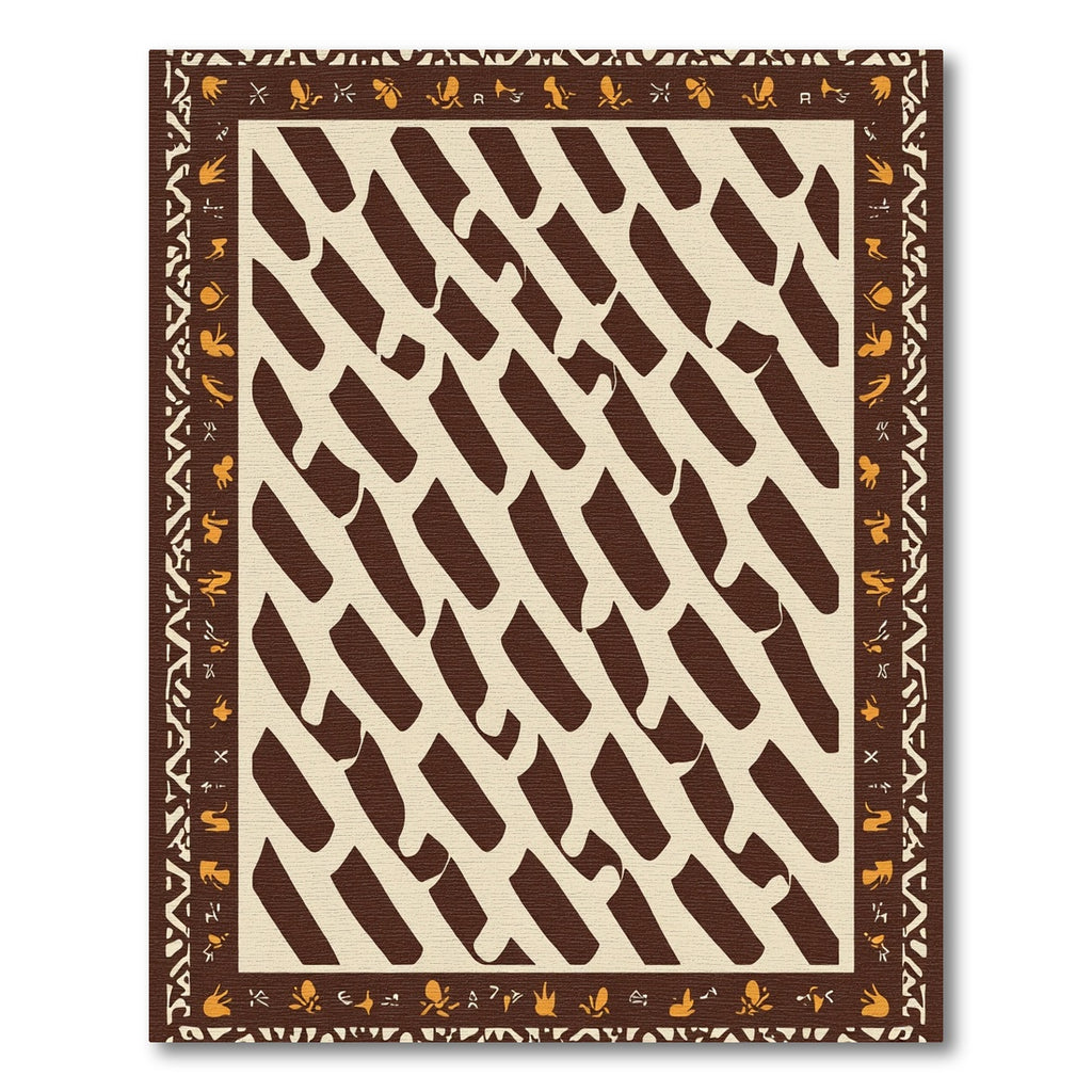 Brown Cream Abstract Striped Geometric Border Rug