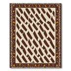Brown Cream Abstract Striped Geometric Border Rug