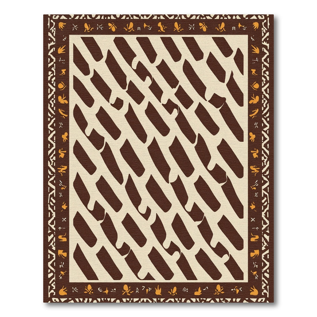 Brown Cream Abstract Striped Geometric Border Rug
