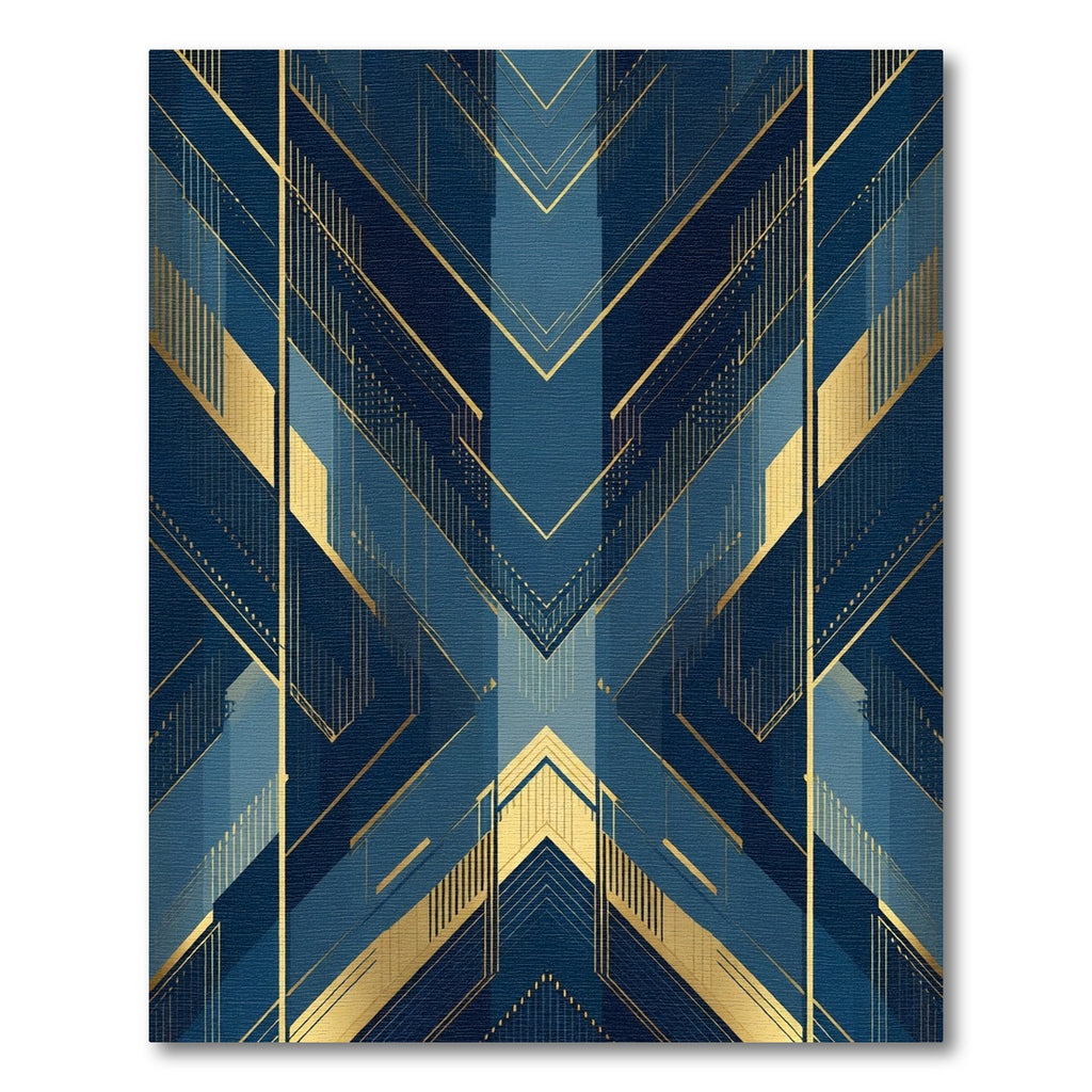 Deep Blue Gold Art Deco Chevron Rug