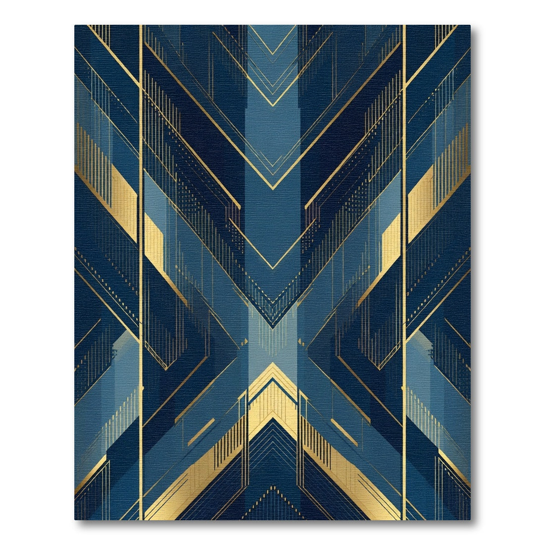 Deep Blue Gold Art Deco Chevron Rug