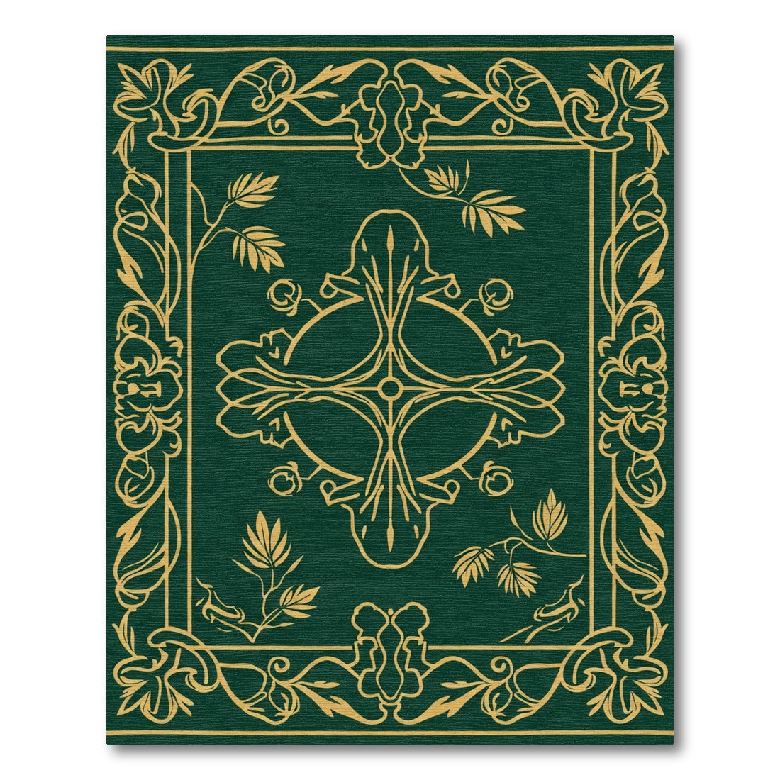 Emerald Gold Art Nouveau Botanical Rug