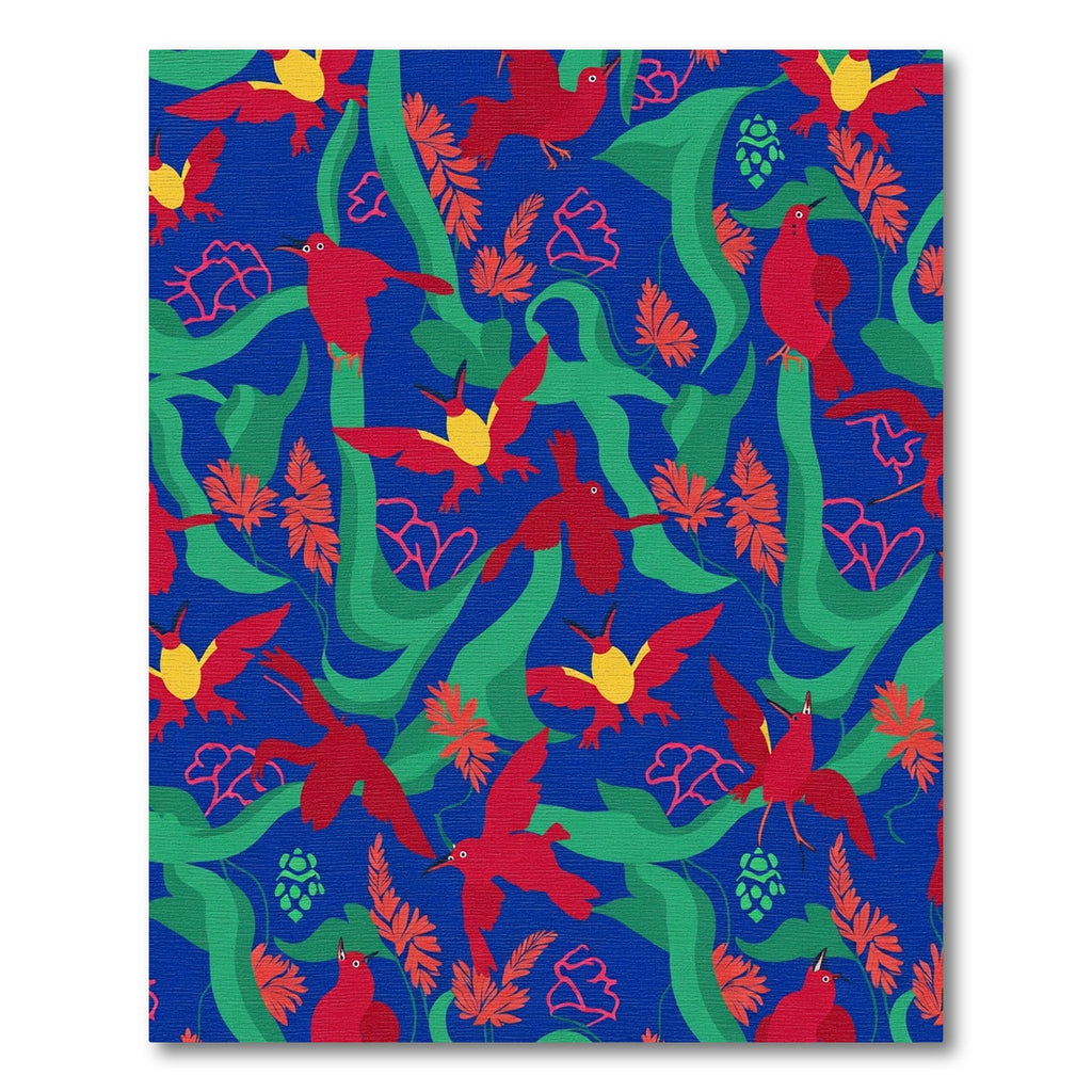 Vibrant Red Birds Green Foliage Tropical Rug