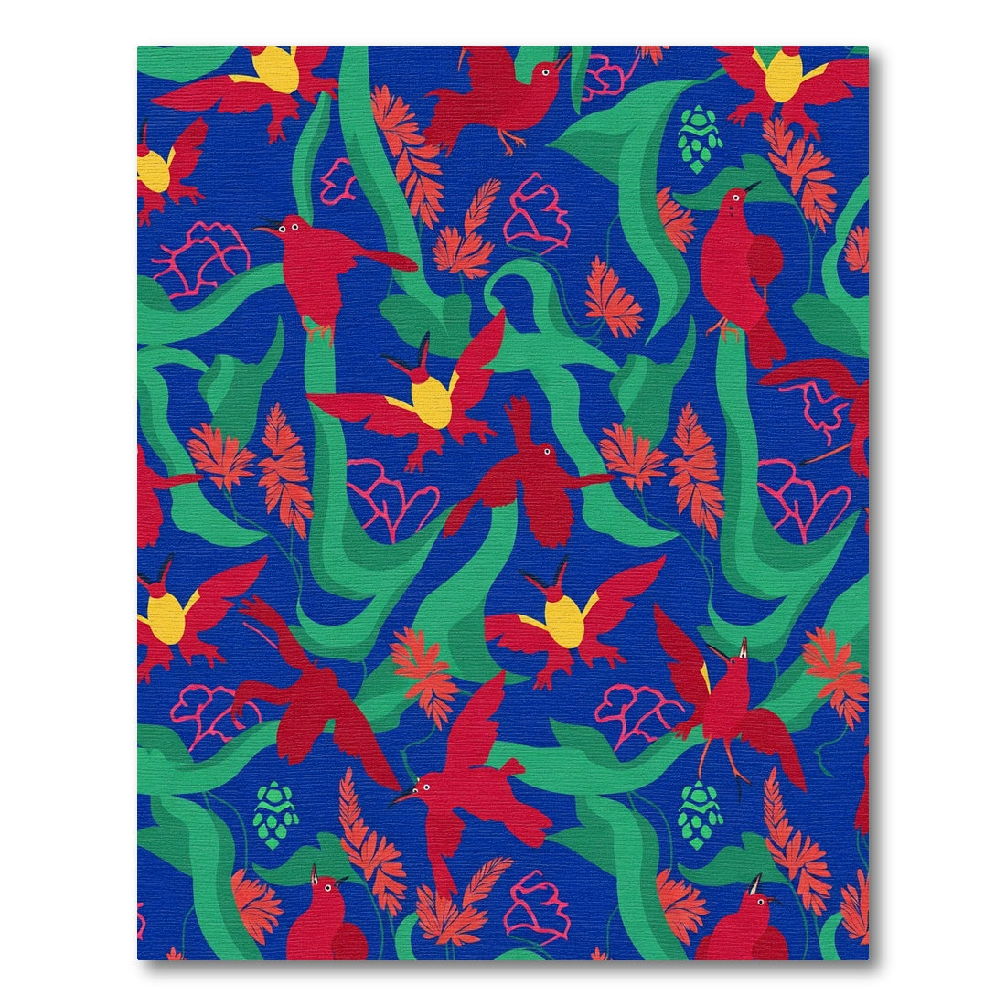 Vibrant Red Birds Green Foliage Tropical Rug