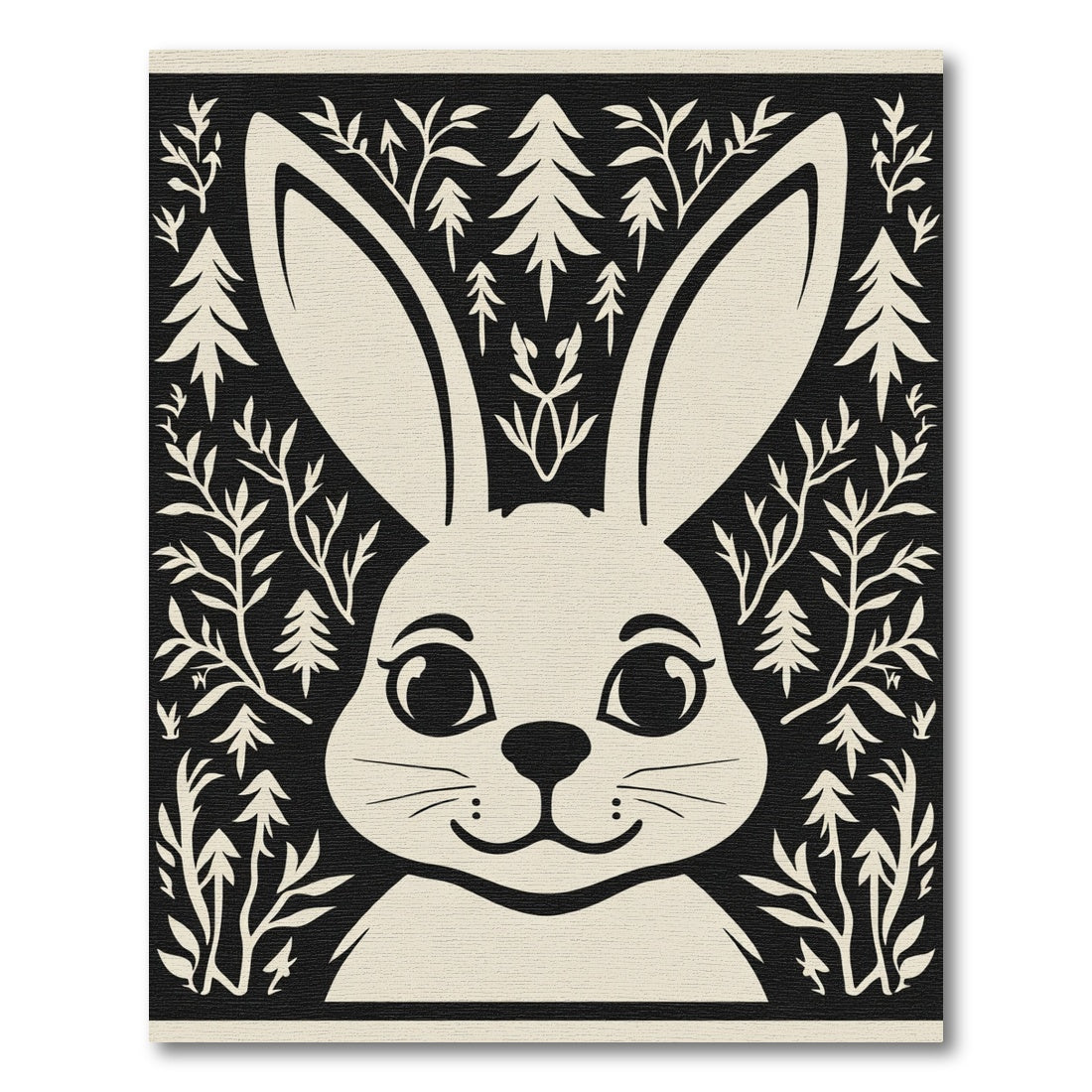 Whimsical Bunny Forest In Black Cream Rug
