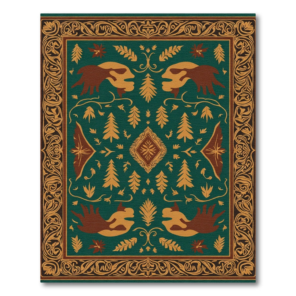 Forest Creatures Emerald Medallion Border Rug