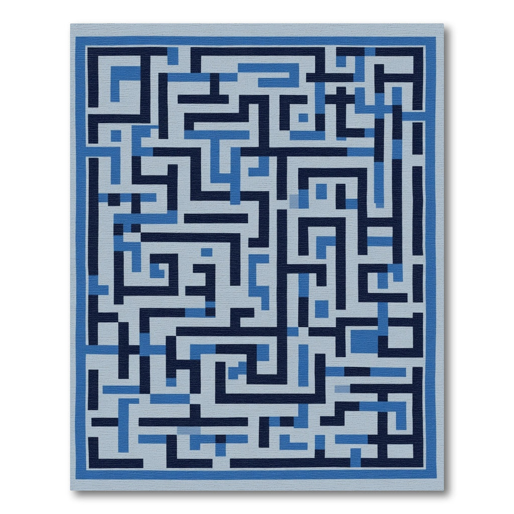 Navigational Blue Geometric Maze Rug