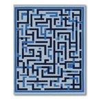 Navigational Blue Geometric Maze Rug
