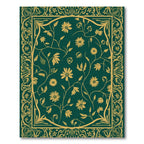 Deep Green Golden Botanical Scrollwork Art Rug