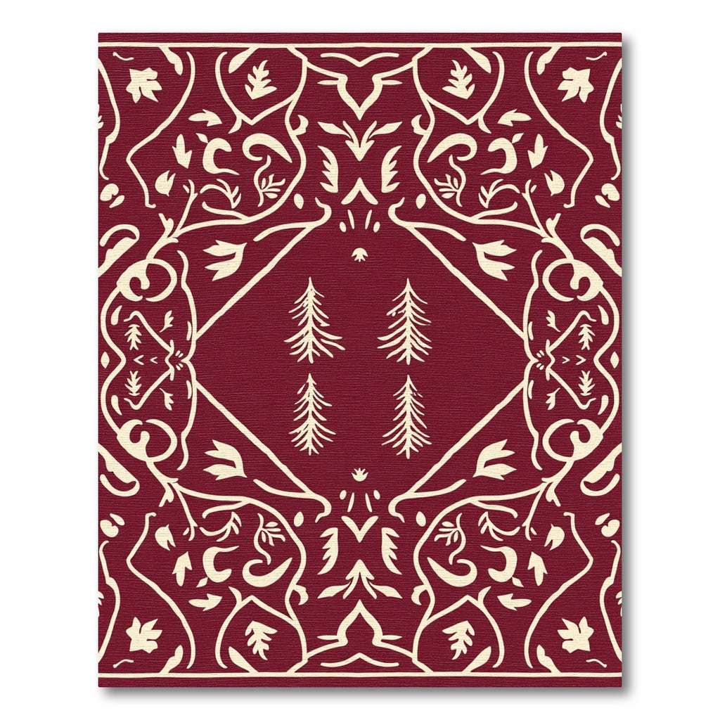 Crimson Floral Medallion Evergreen Trees Rug