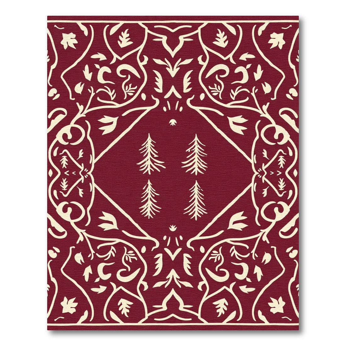 Crimson Floral Medallion Evergreen Trees Rug