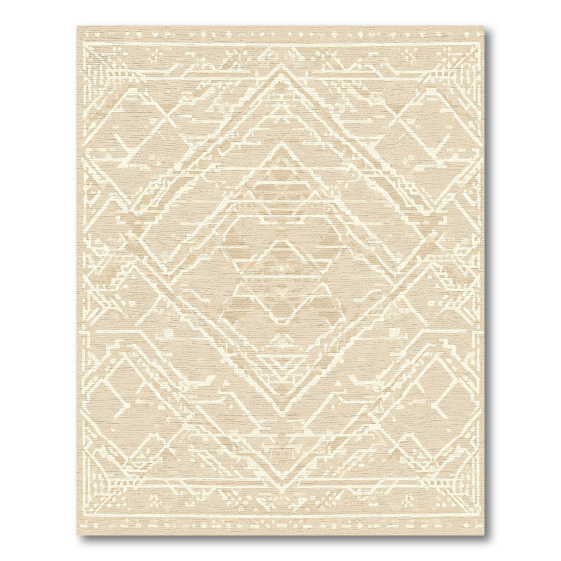 Geometric Diamond Tribal Layered Cream Rug