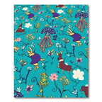 Whimsical Teal Floral Bunny Garden Rug