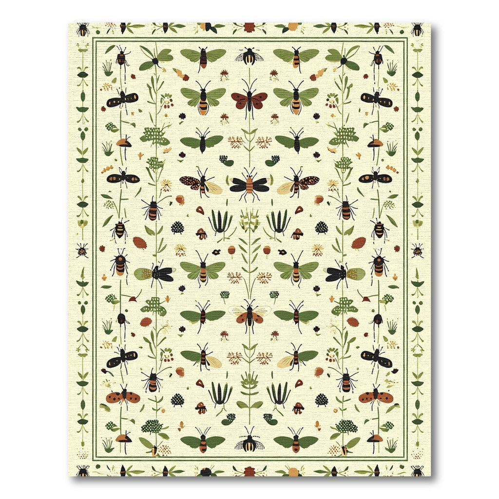 Whimsical Garden Insect Botanical Banner Rug