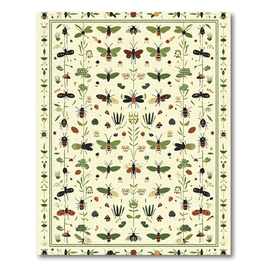 Whimsical Garden Insect Botanical Banner Rug