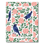 Charming Blue Birds Pink Floral Meadow Rug