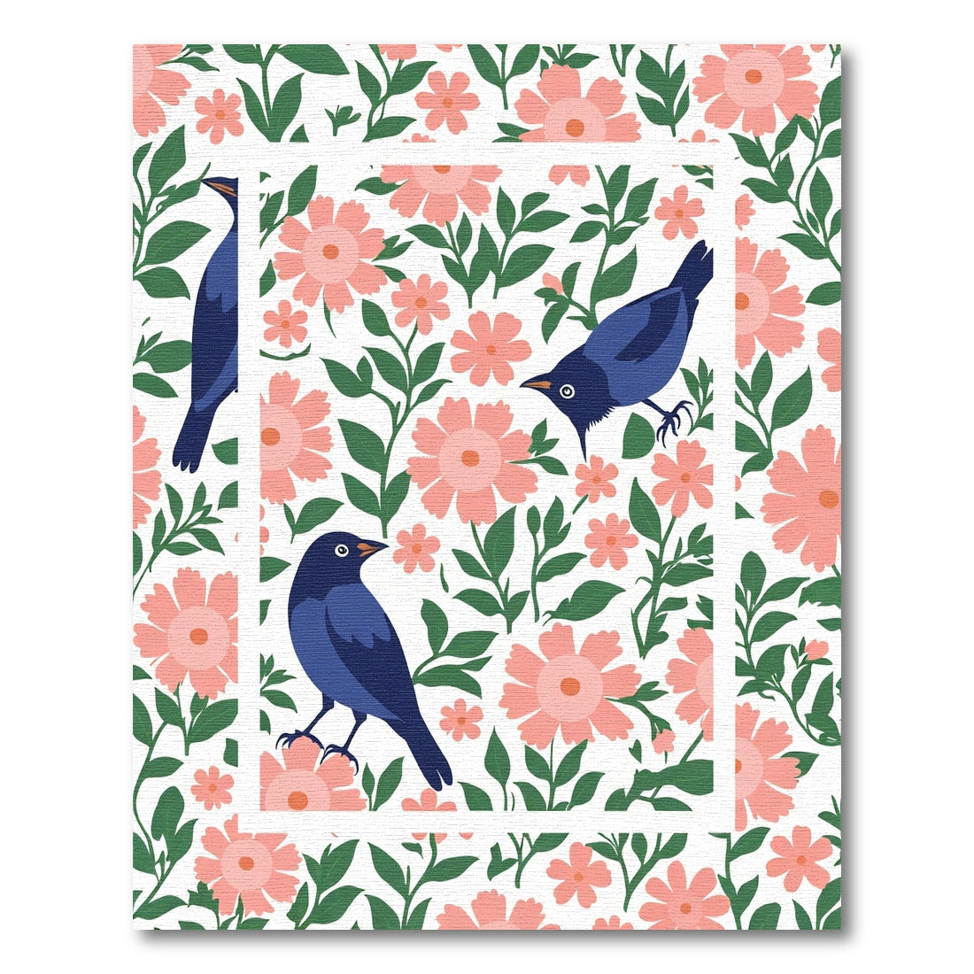 Charming Blue Birds Pink Floral Meadow Rug