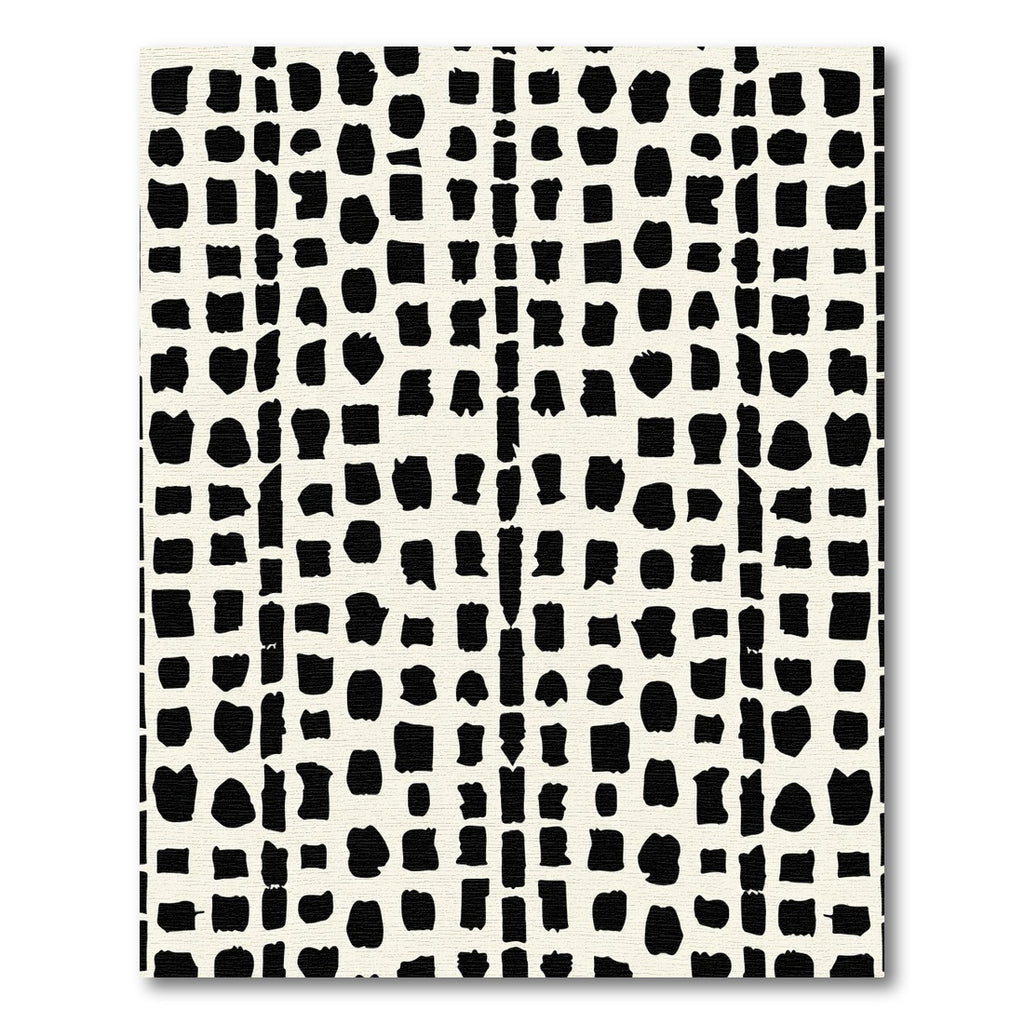 Black Abstract Organic Square Grid Rug