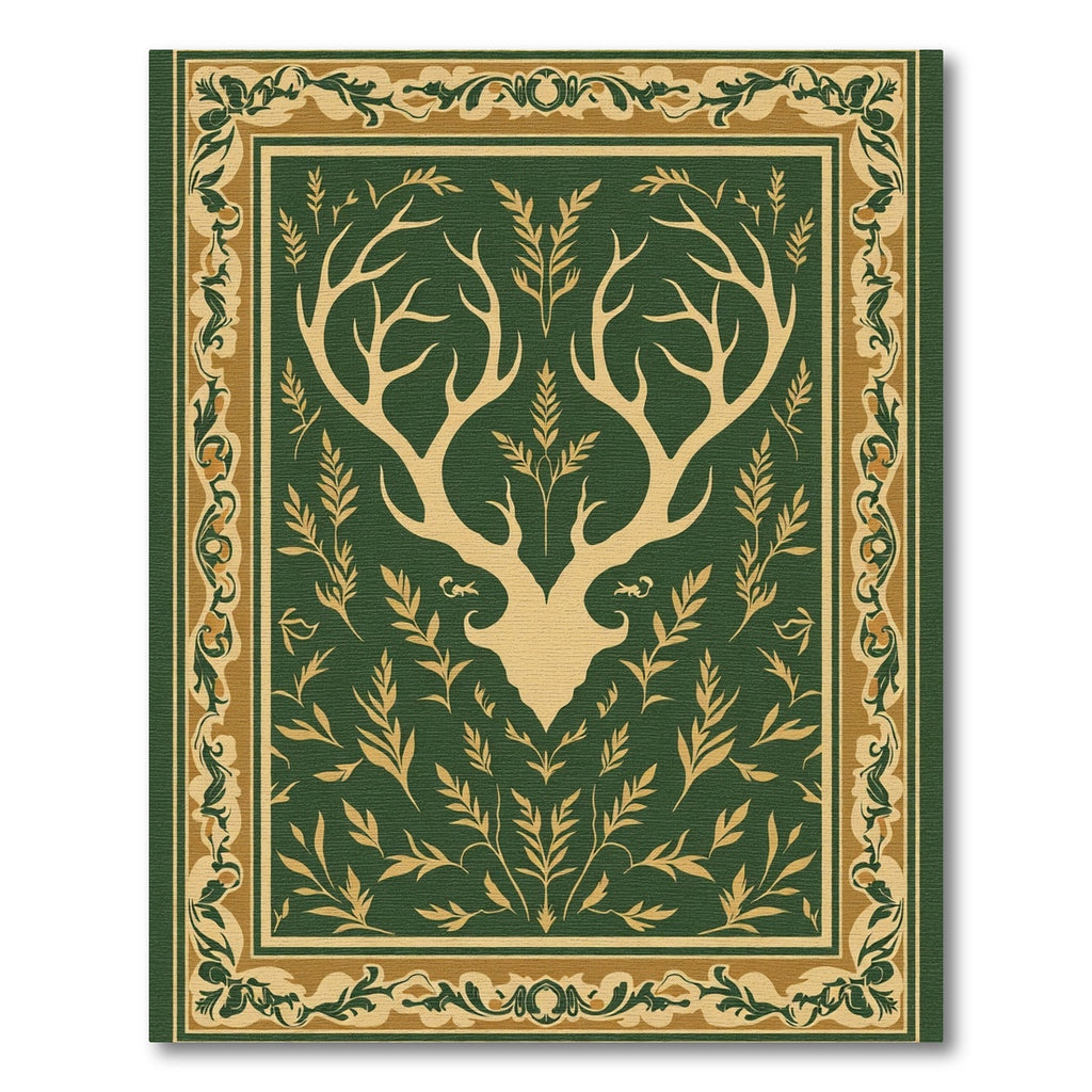Golden Antlers Green Floral Border Rug