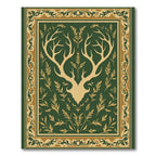 Golden Antlers Green Floral Border Rug