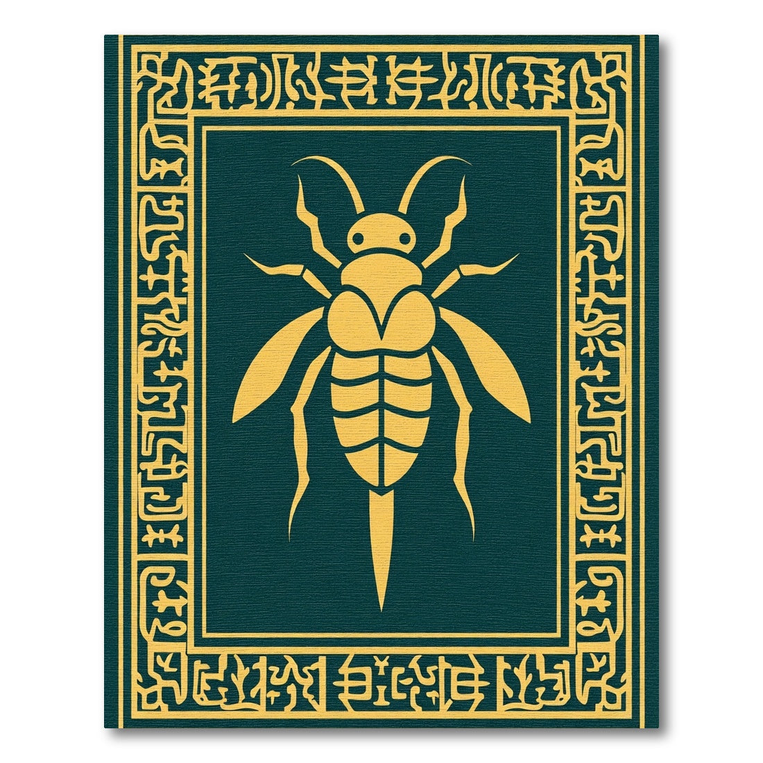 Golden Insect Teal Ornate Border Rug