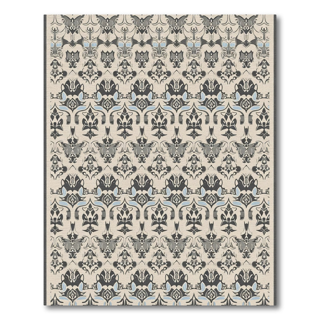 Neutral Gray Black Damask Floral Rug